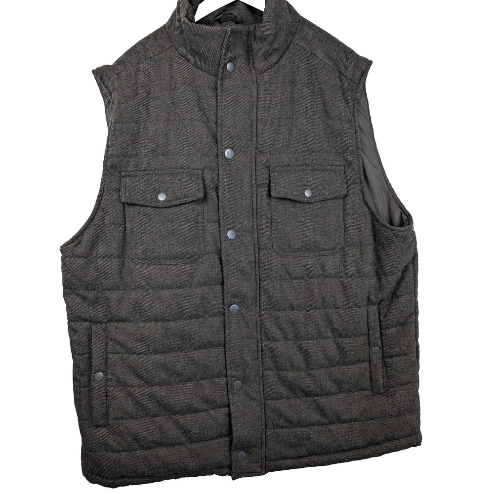 DIP WOOL BLEND FULL ZIP PUFFER VEST GRAY Snap Pockets NWT 2XL P10-23